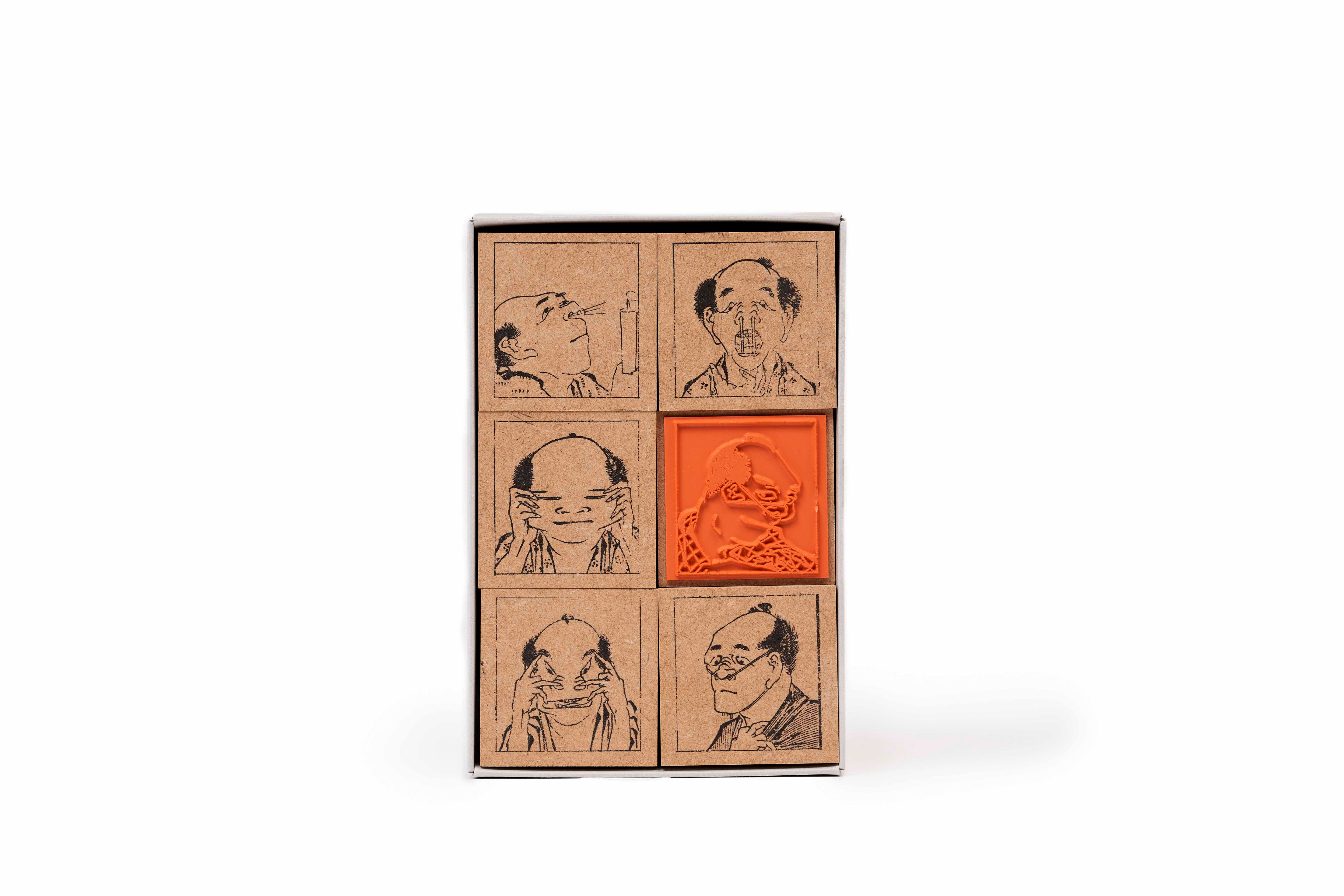 Hokusai Hyakumen Show (Hundred Faces) Rubber Stamp Set